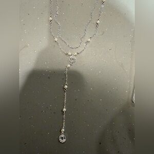 Chic Silver and Pearl Drop Necklace